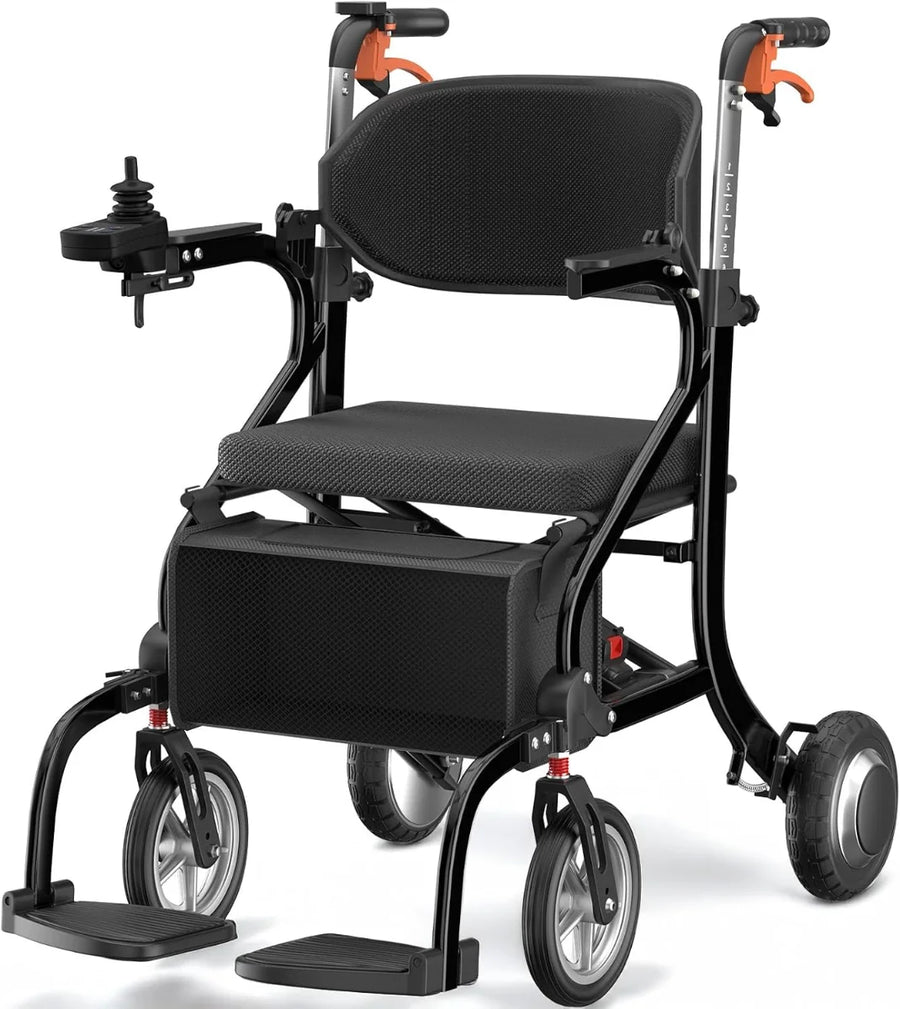 3 in 1 Electric Wheelchair & Lightweight Rollator Walker with Seat & Foldable Transport Wheel Chair for Seniors Adults, 20 Miles Long Travel Range Motorized Power Wheelchair (Black)