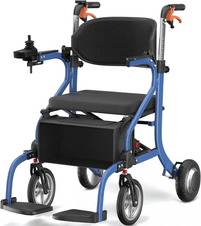 3 in 1 Electric Wheelchair & Lightweight Rollator Walker with Seat & Foldable Transport Wheel Chair for Seniors Adults, 20 Miles Long Travel Range Motorized Power Wheelchair (Black)