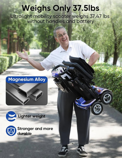 Ultra Light Folding Mobility Scooters for Adults Seniors - 37.5 lbs - 4 Wheel Electric Scooters Airline Cruise Approved for Travel, All Terrain Motorized Scooter, 275 lbs Capacity,