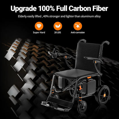 28lbs Ultralight 28 Miles Long Range 100% Carbon Fiber Travel Electric Wheelchairs