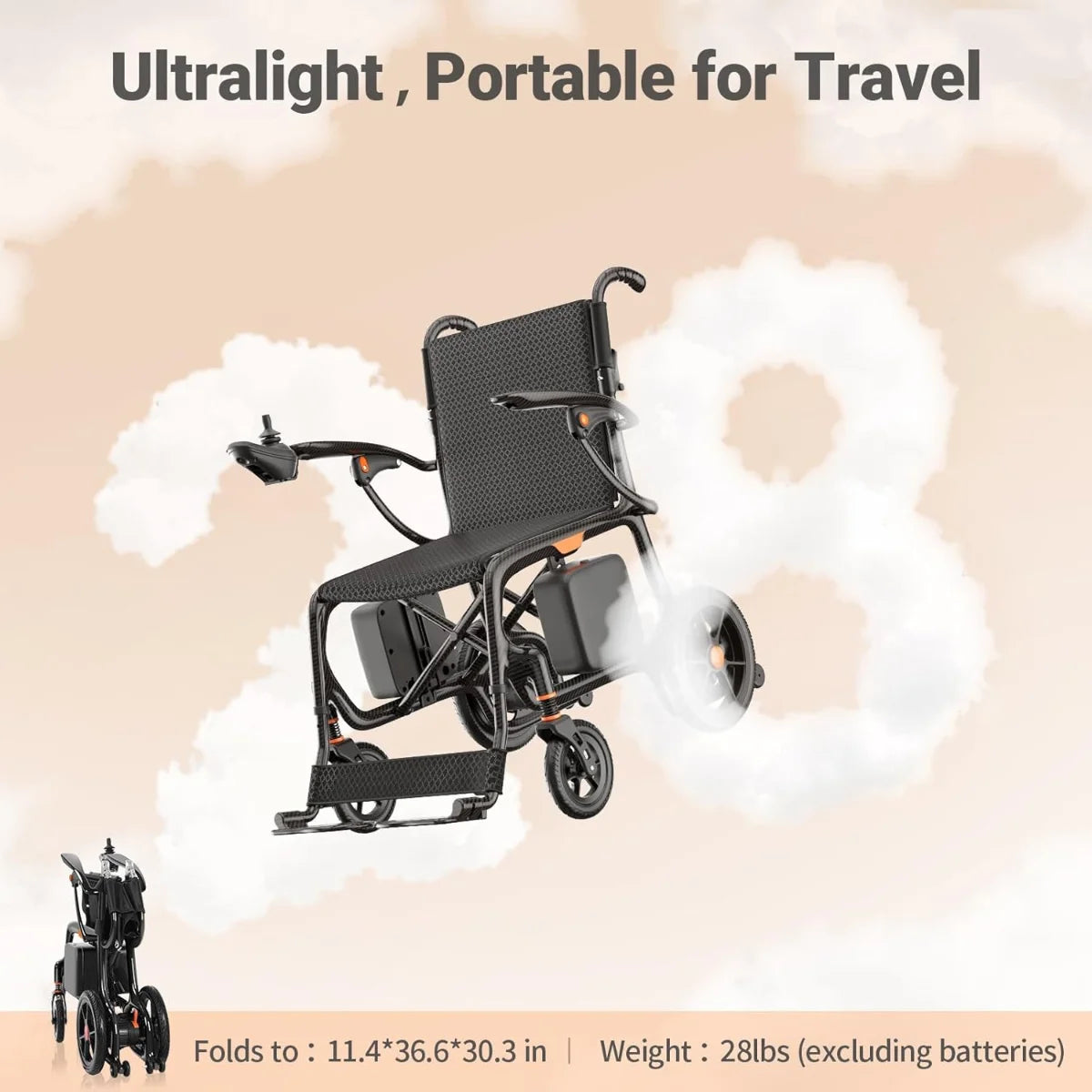 28lbs Ultralight 28 Miles Long Range 100% Carbon Fiber Travel Electric Wheelchairs