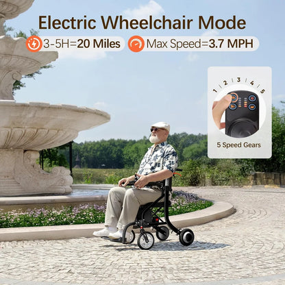 3 in 1 Electric Wheelchair & Lightweight Rollator Walker with Seat & Foldable Transport Wheel Chair for Seniors Adults, 20 Miles Long Travel Range Motorized Power Wheelchair (Black)