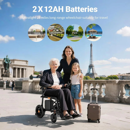 28lbs Ultralight 28 Miles Long Range 100% Carbon Fiber Travel Electric Wheelchairs