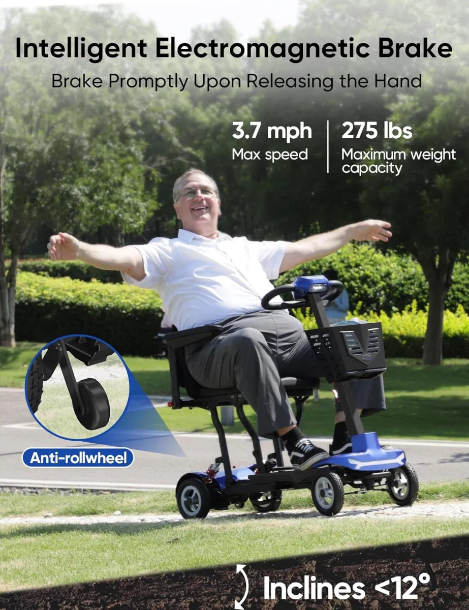 Ultra Light Folding Mobility Scooters for Adults Seniors - 37.5 lbs - 4 Wheel Electric Scooters Airline Cruise Approved for Travel, All Terrain Motorized Scooter, 275 lbs Capacity,