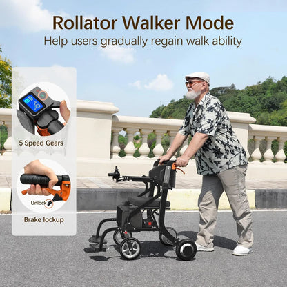 3 in 1 Electric Wheelchair & Lightweight Rollator Walker with Seat & Foldable Transport Wheel Chair for Seniors Adults, 20 Miles Long Travel Range Motorized Power Wheelchair (Black)