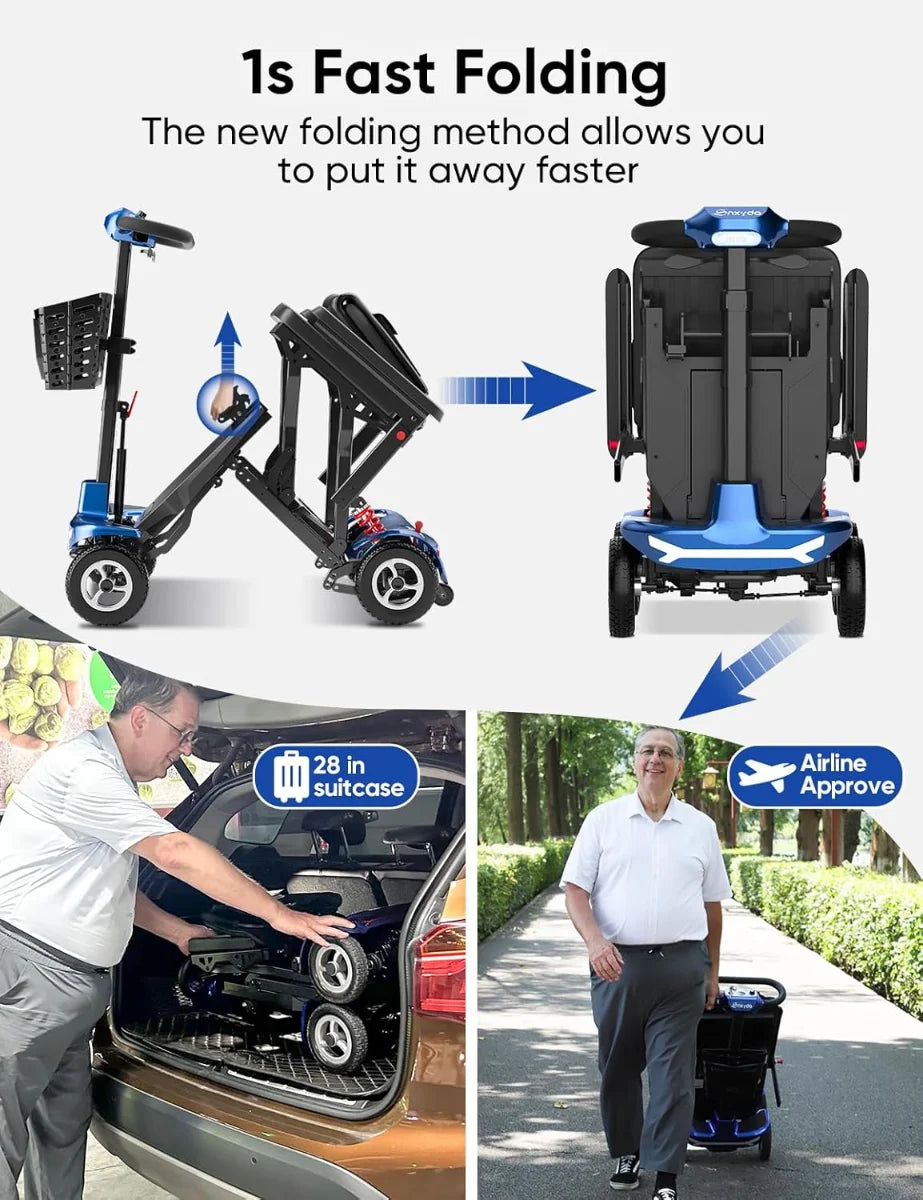 Ultra Light Folding Mobility Scooters for Adults Seniors - 37.5 lbs - 4 Wheel Electric Scooters Airline Cruise Approved for Travel, All Terrain Motorized Scooter, 275 lbs Capacity,