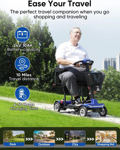 Ultra Light Folding Mobility Scooters for Adults Seniors - 37.5 lbs - 4 Wheel Electric Scooters Airline Cruise Approved for Travel, All Terrain Motorized Scooter, 275 lbs Capacity,
